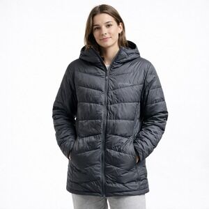 EDDIE BAUER Chevron Hooded Down Parka Sz M Black Puffer Jacket EB650 Fall/2023